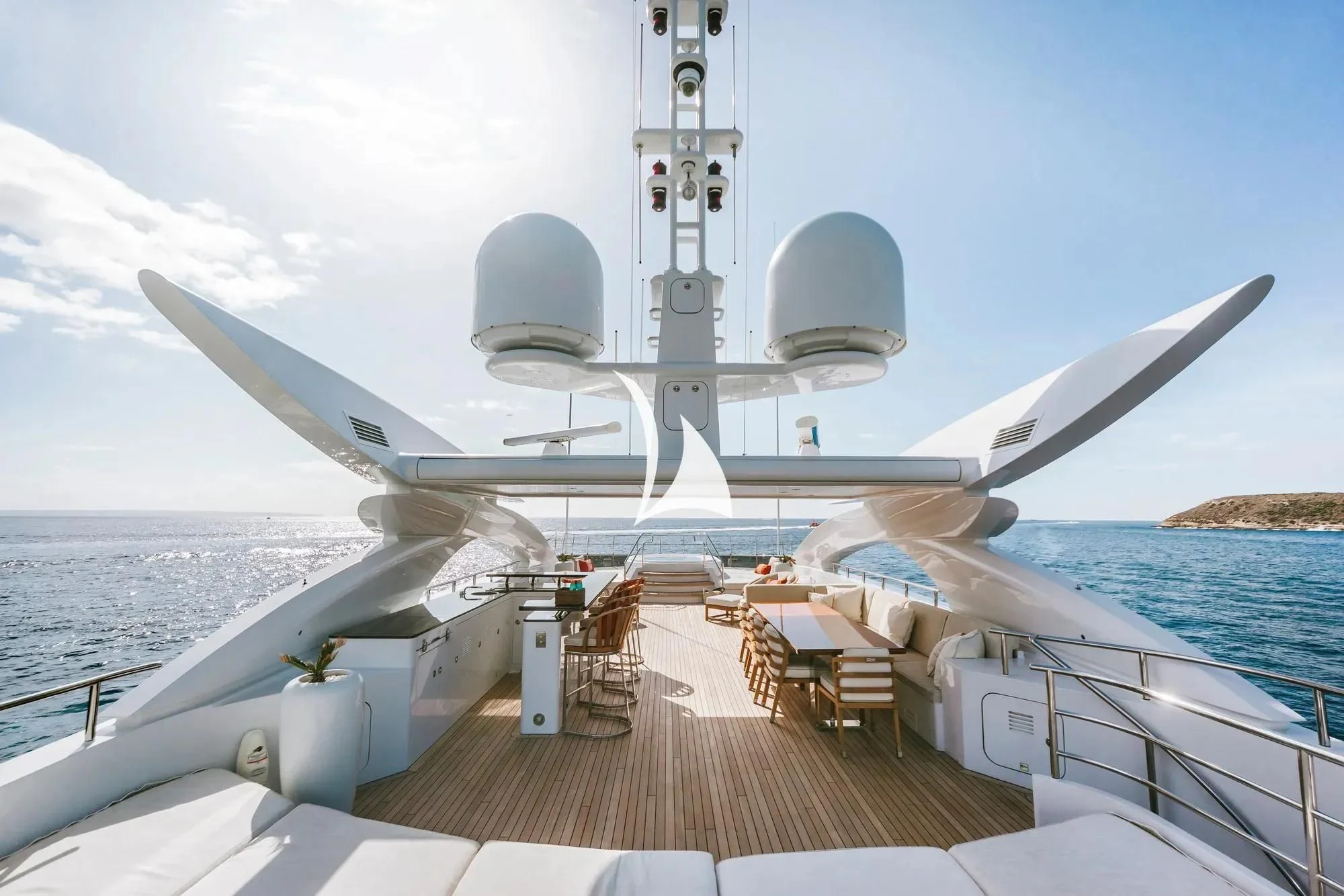 a large white aircraft on a deck aboard DAISY D Yacht for Sale