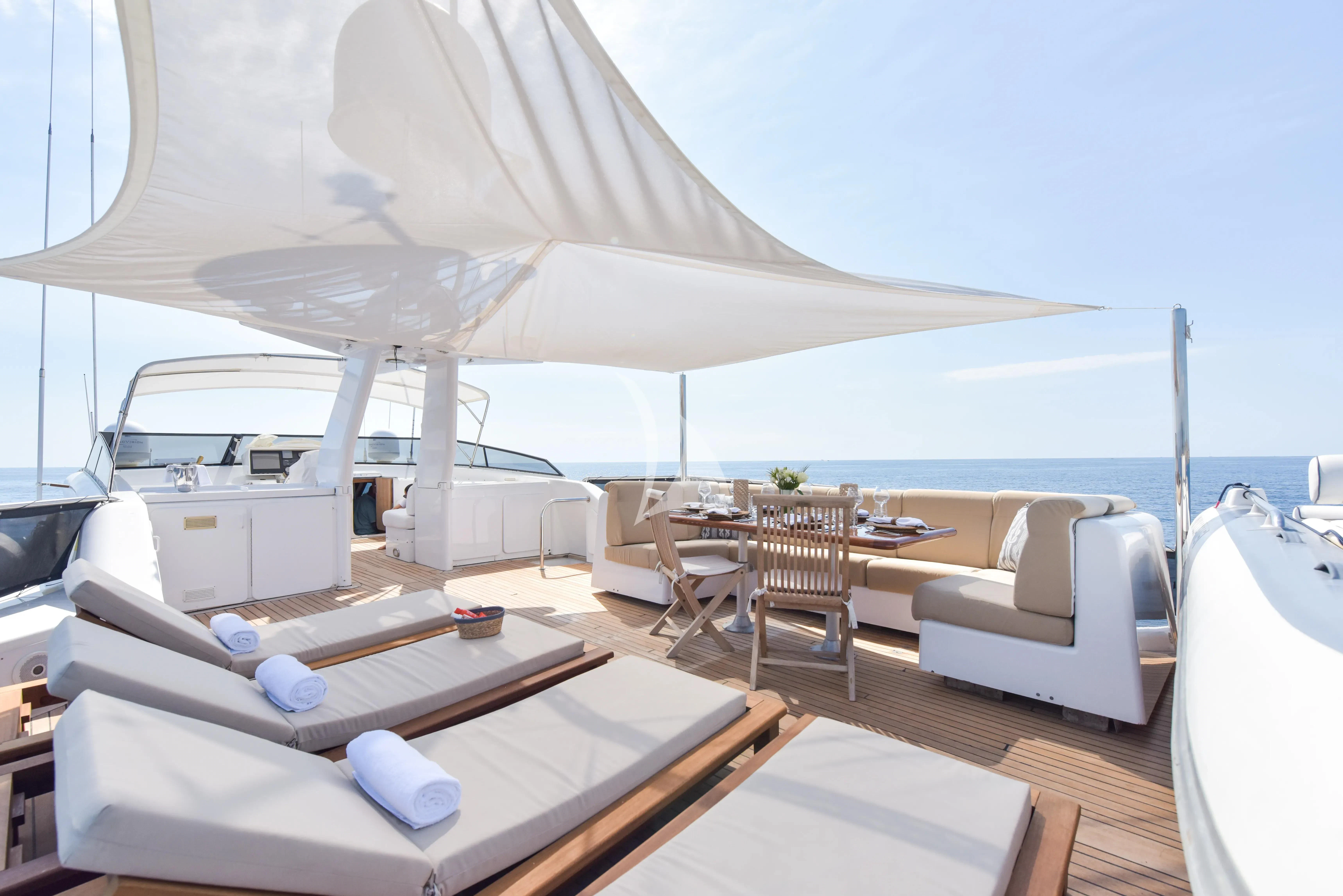 a large white tent on a boat aboard ATLANTIC ENDEAVOUR Yacht for Charter