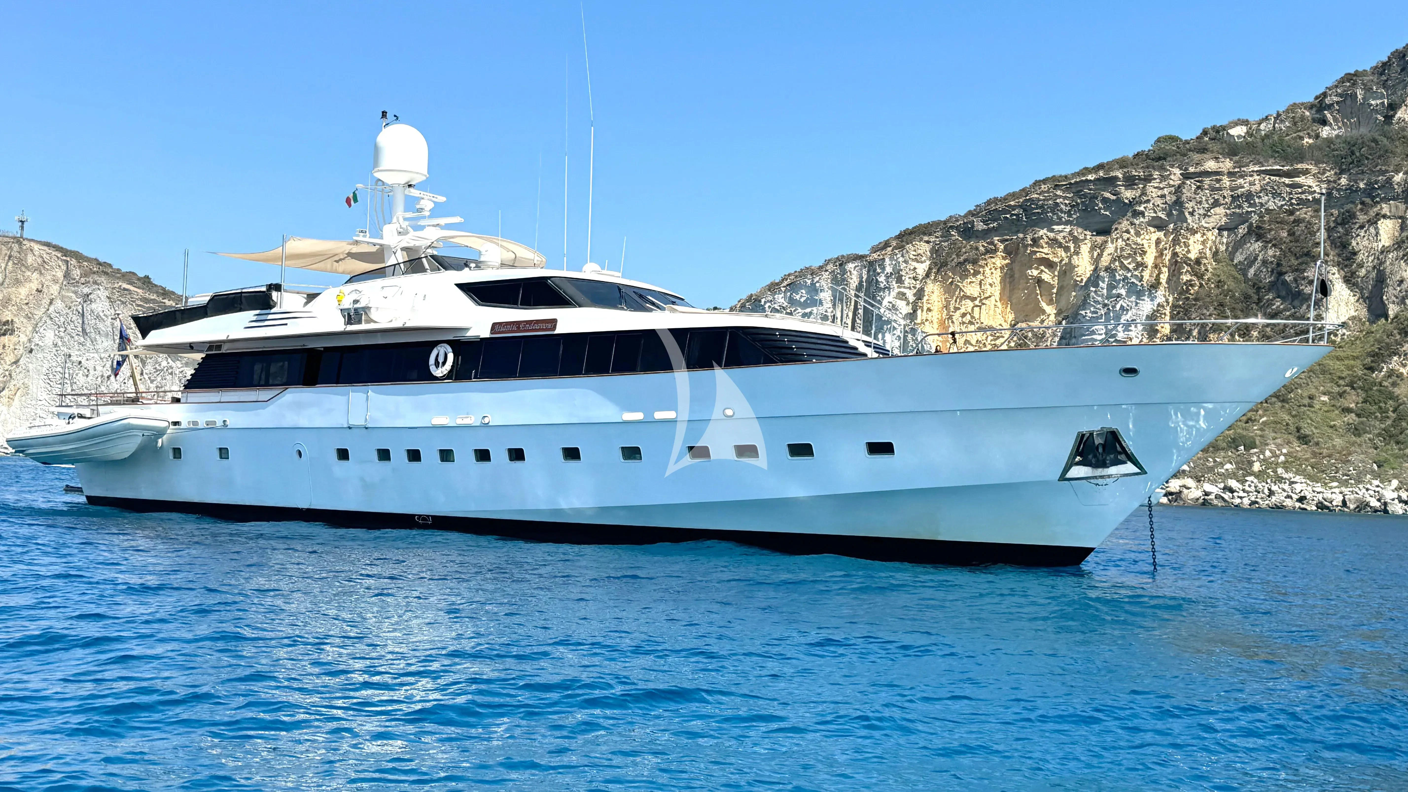 a white yacht in the water aboard ATLANTIC ENDEAVOUR Yacht for Charter