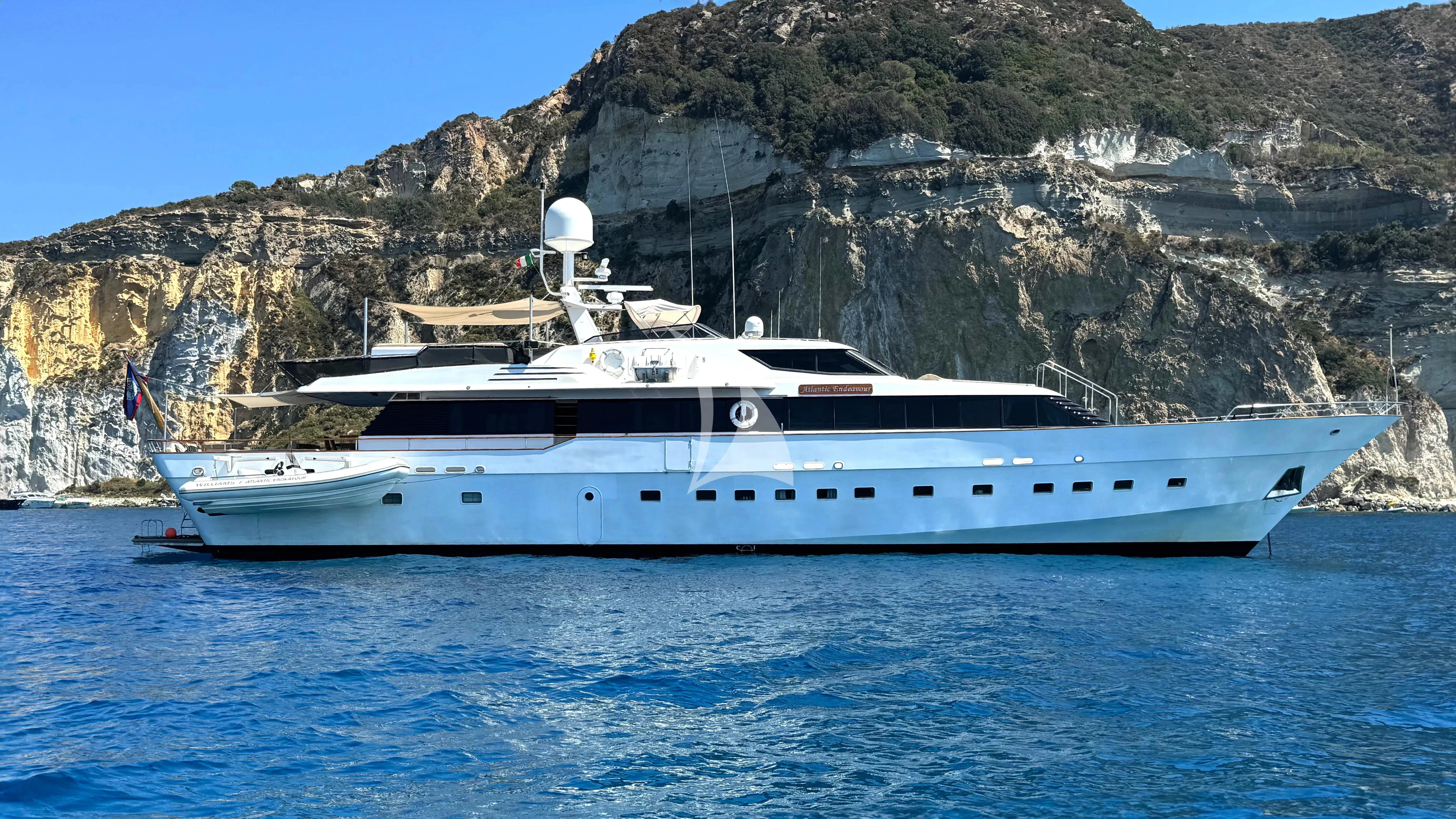 a white yacht in the water aboard ATLANTIC ENDEAVOUR Yacht for Charter