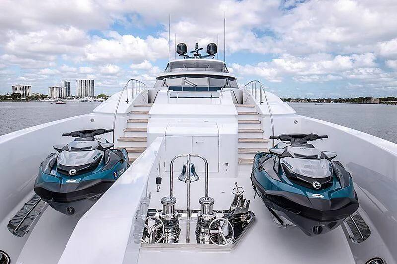 a boat with a motor attached aboard LION'S DEN Yacht for Sale