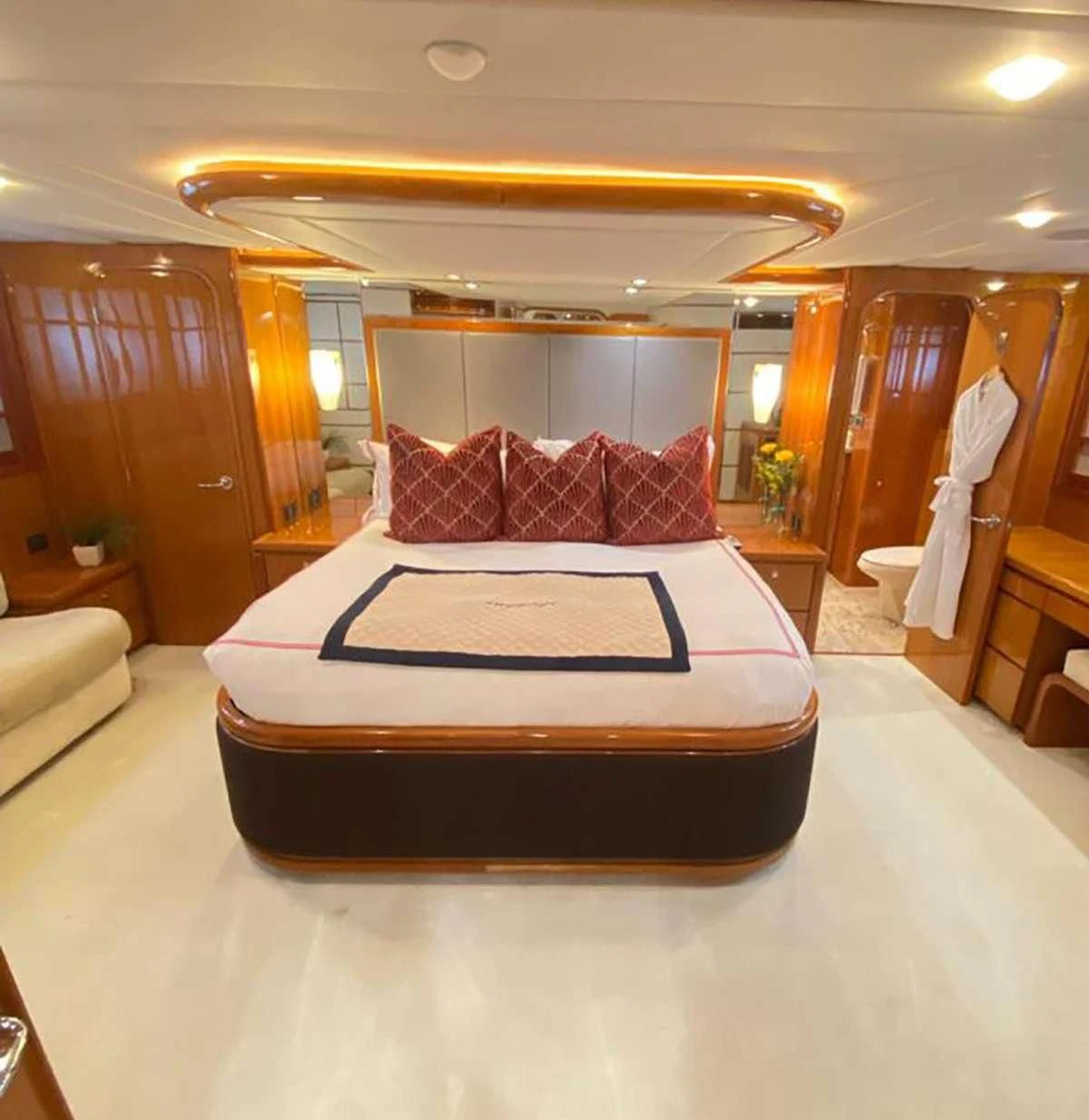 a bed in a room aboard SLIPAWAY Yacht for Sale