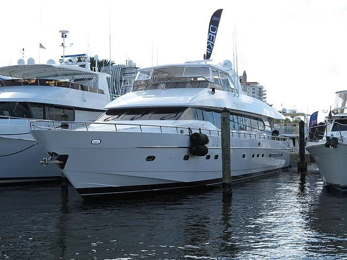 a group of boats in a harbor aboard SLIPAWAY Yacht for Sale