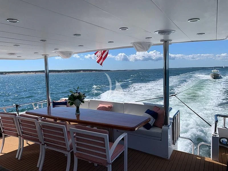 a table on a boat aboard SLIPAWAY Yacht for Sale