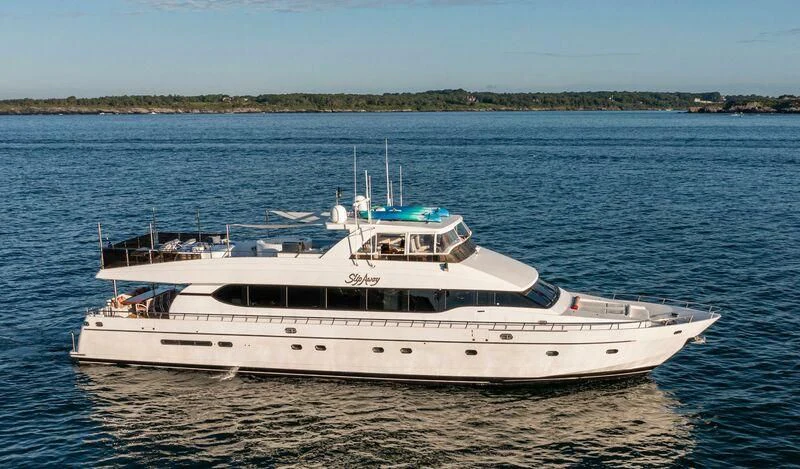 a boat on the water aboard SLIPAWAY Yacht for Sale