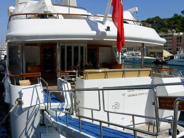 a boat docked at a pier aboard SANORA Yacht for Sale