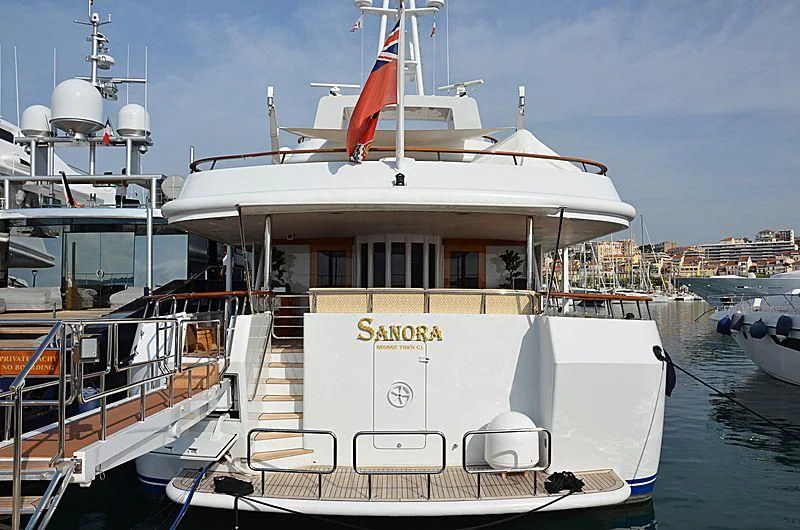 a boat docked at a pier aboard SANORA Yacht for Sale