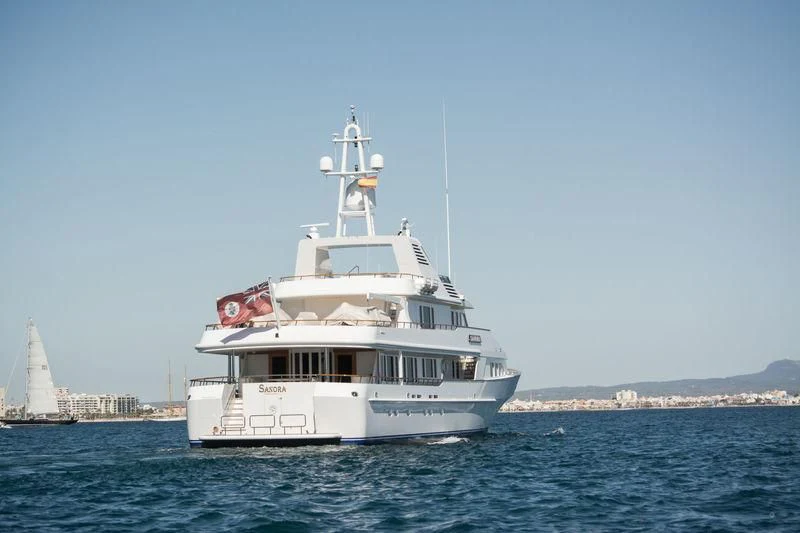 a large white boat in the water aboard SANORA Yacht for Sale