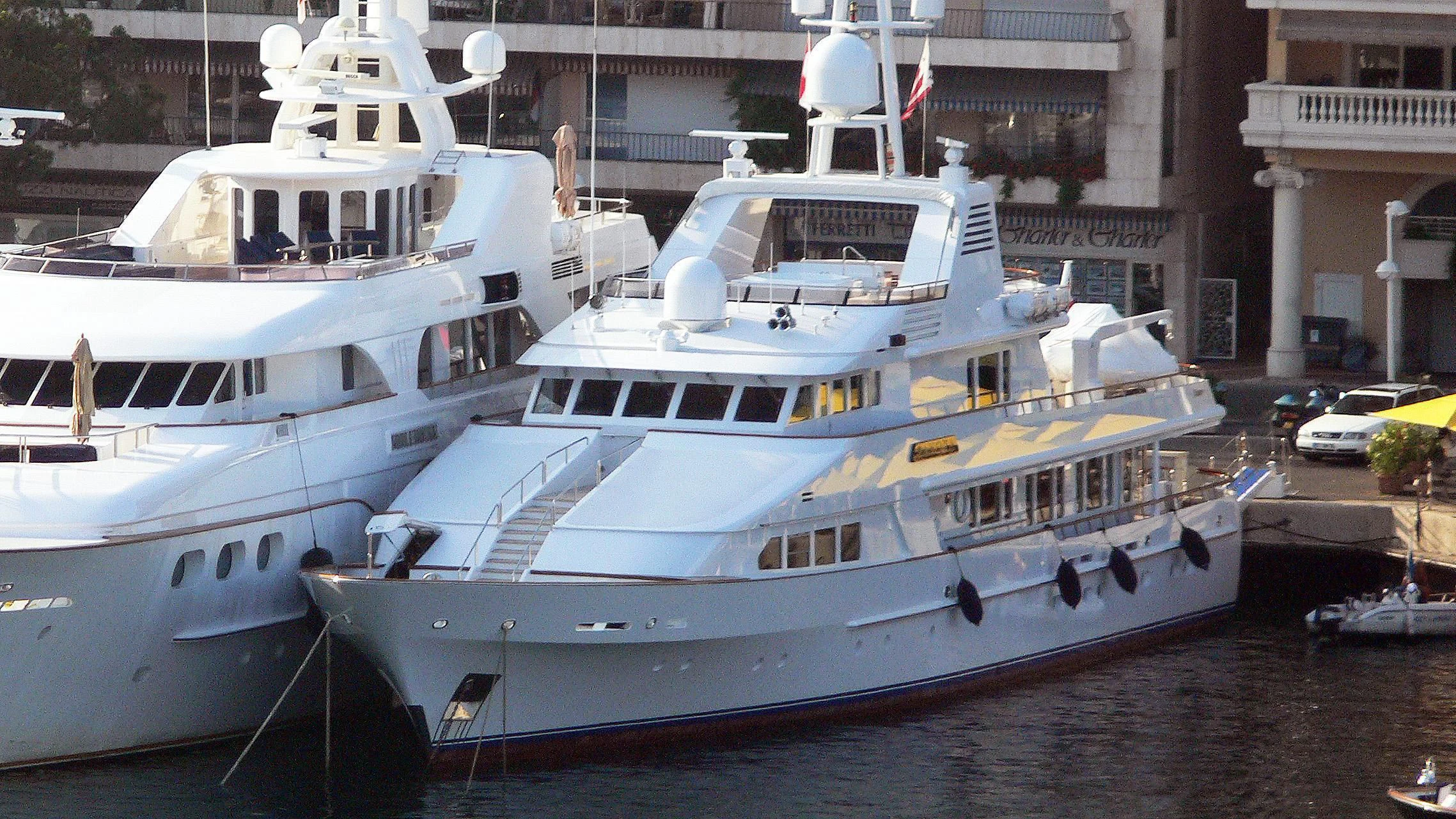 a couple of large boats docked aboard SANORA Yacht for Sale