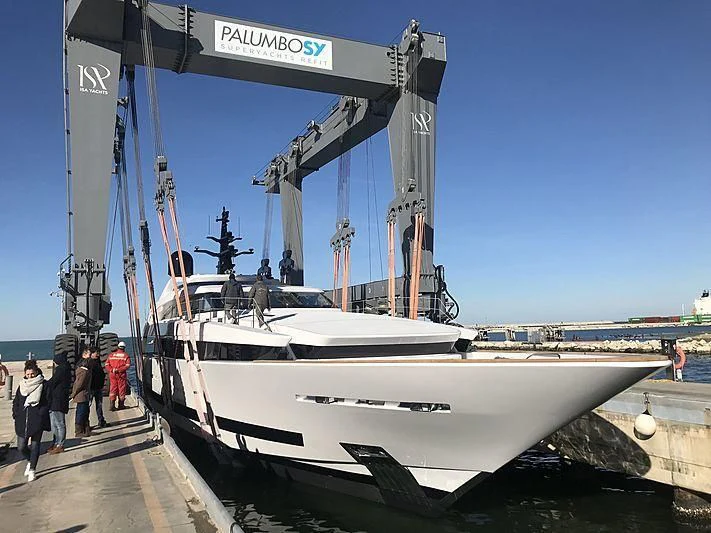 a large white boat aboard AGORA III Yacht for Sale