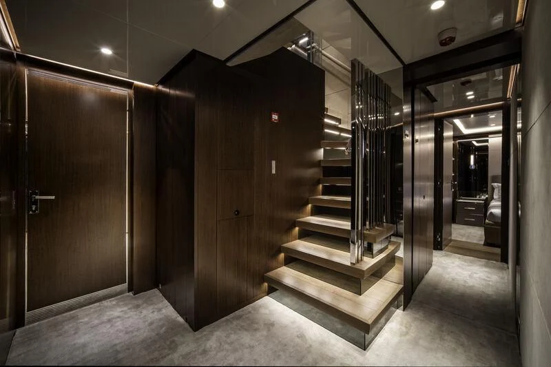 a hallway with a set of doors aboard ENTERPRISE Yacht for Charter