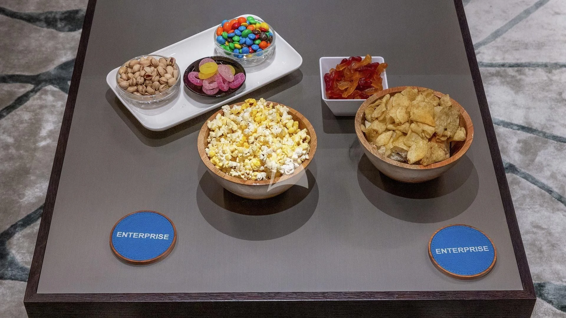 a table with food on it aboard ENTERPRISE Yacht for Charter