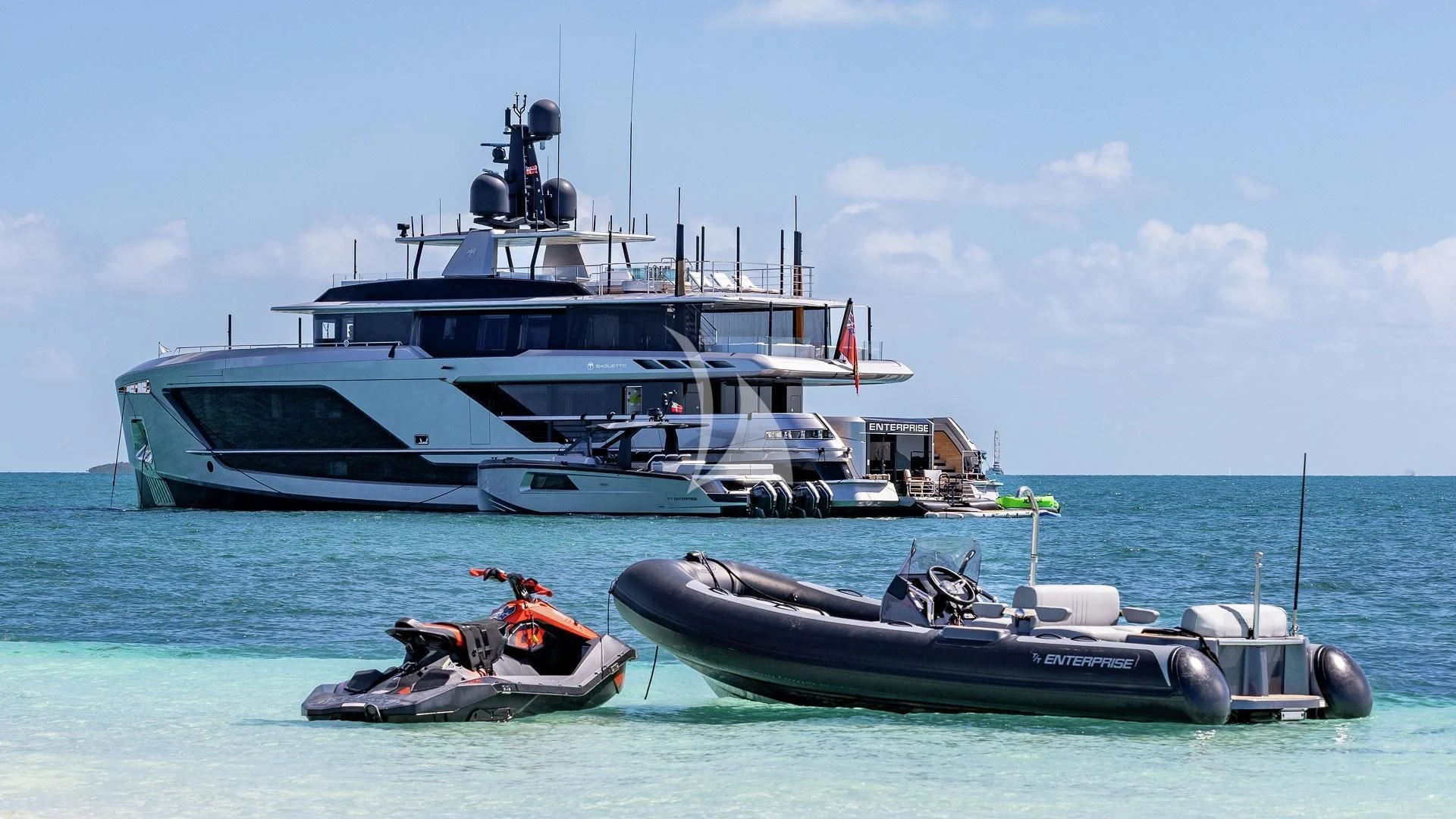 a boat and a boat in the water aboard ENTERPRISE Yacht for Charter