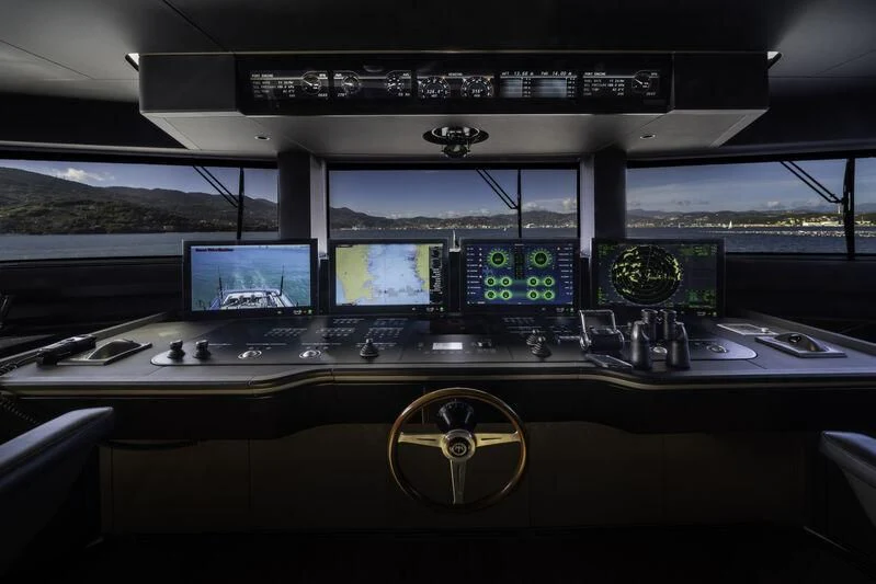 the inside of a cockpit aboard ENTERPRISE Yacht for Charter