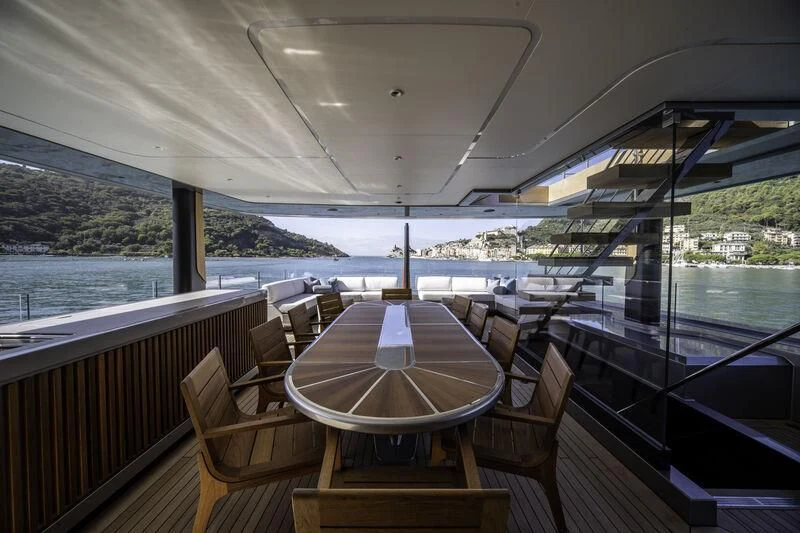 a table on a boat aboard ENTERPRISE Yacht for Charter