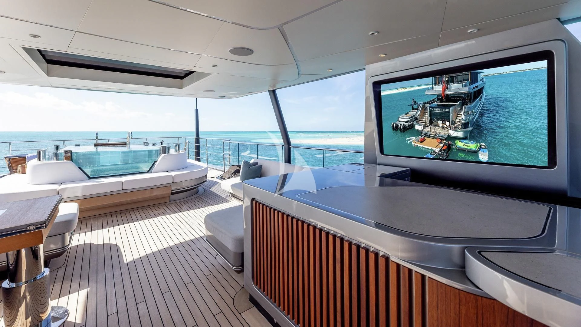inside of a boat aboard ENTERPRISE Yacht for Charter