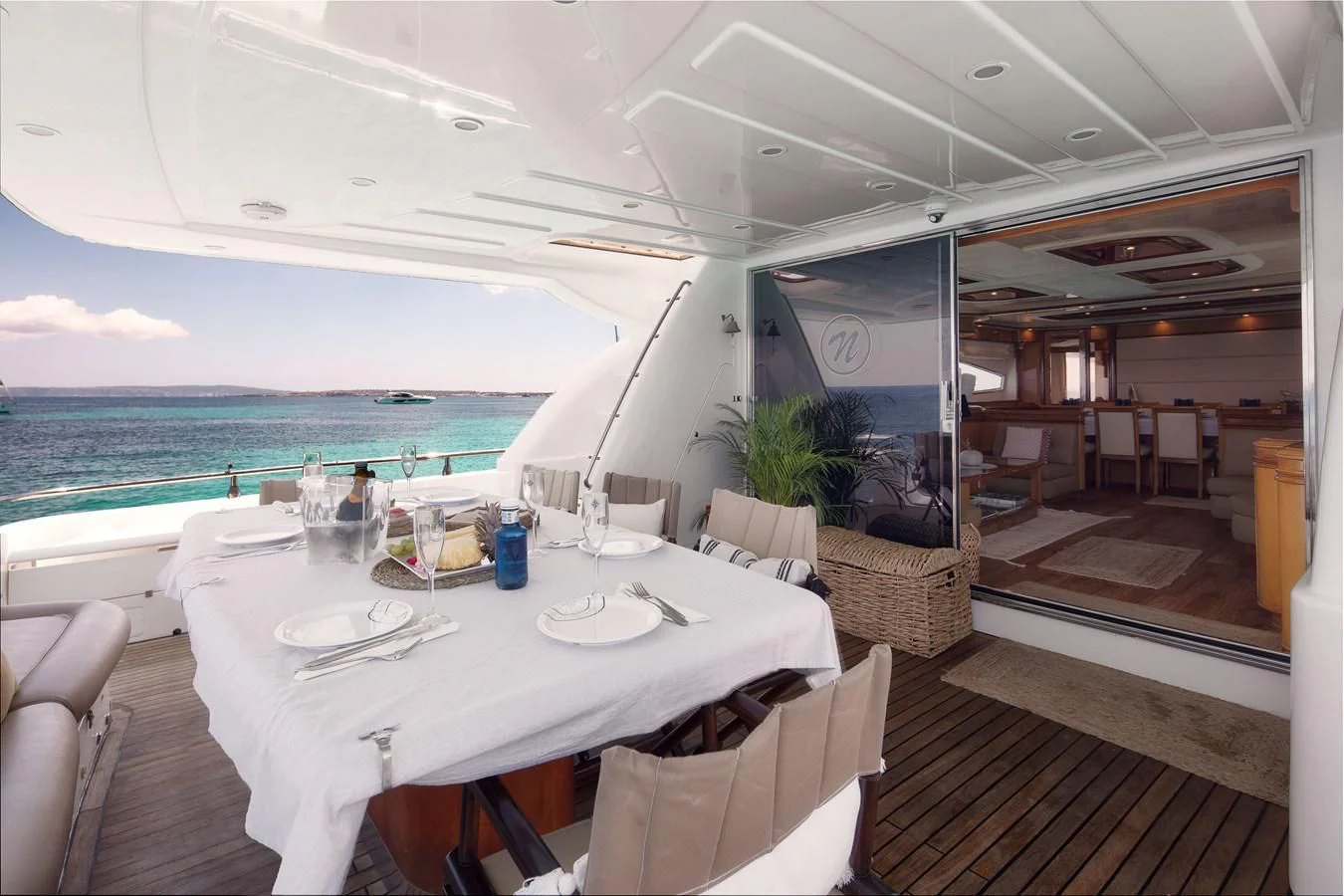 a dining table on a boat aboard NEPHENTA PRIMERO Yacht for Sale