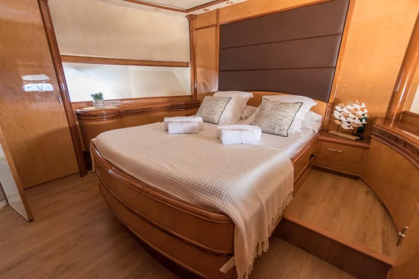 a bed in a room aboard NEPHENTA PRIMERO Yacht for Sale