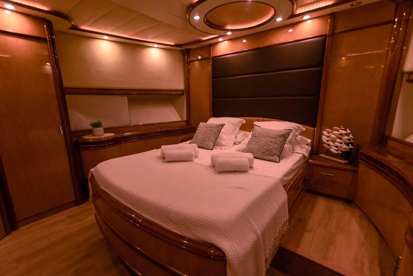 a bed in a room aboard NEPHENTA PRIMERO Yacht for Sale