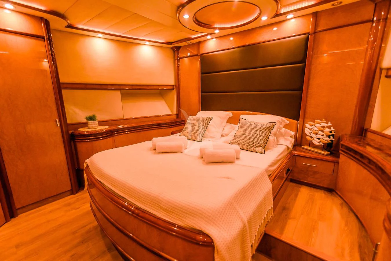 a bed in a room aboard NEPHENTA PRIMERO Yacht for Sale