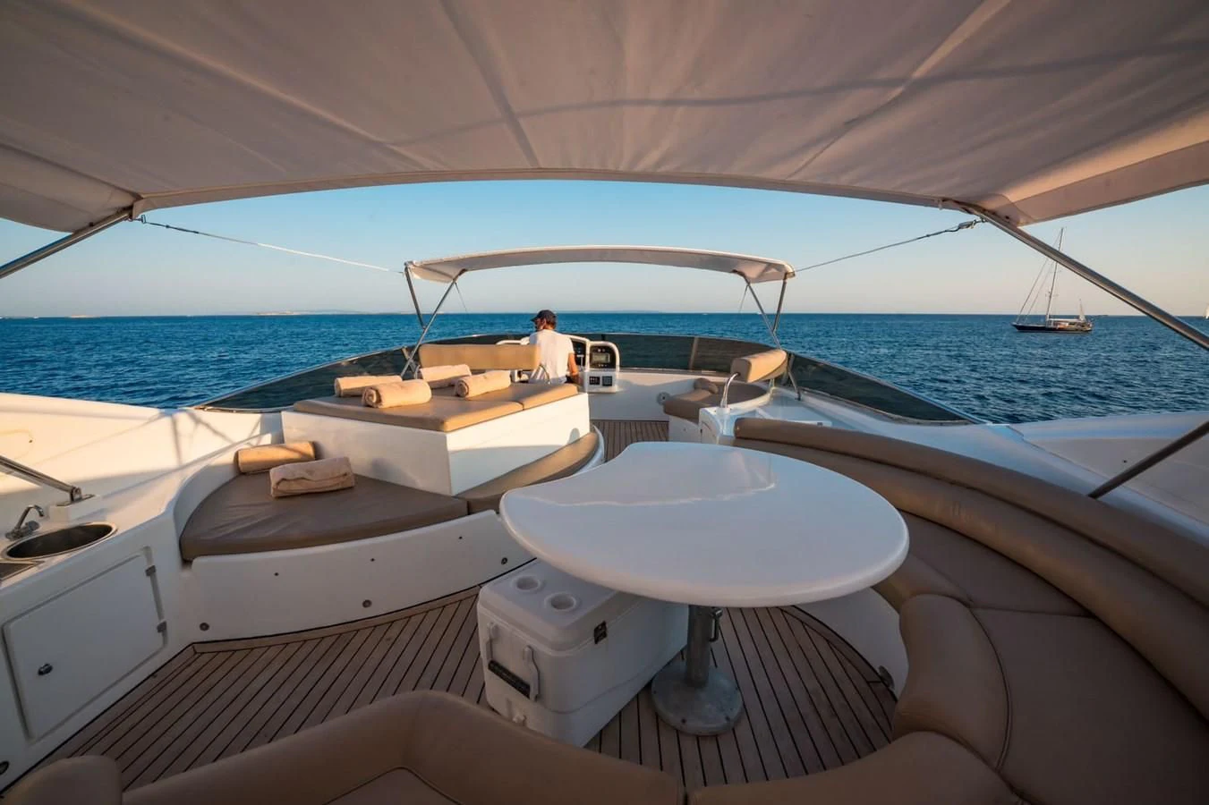 a boat with a sink and a table on it aboard NEPHENTA PRIMERO Yacht for Sale