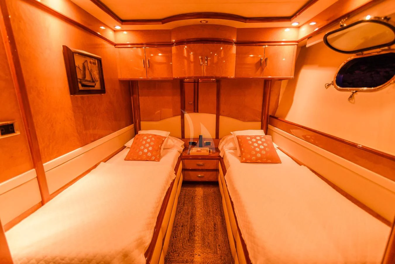 a room with a couple of beds aboard NEPHENTA PRIMERO Yacht for Sale