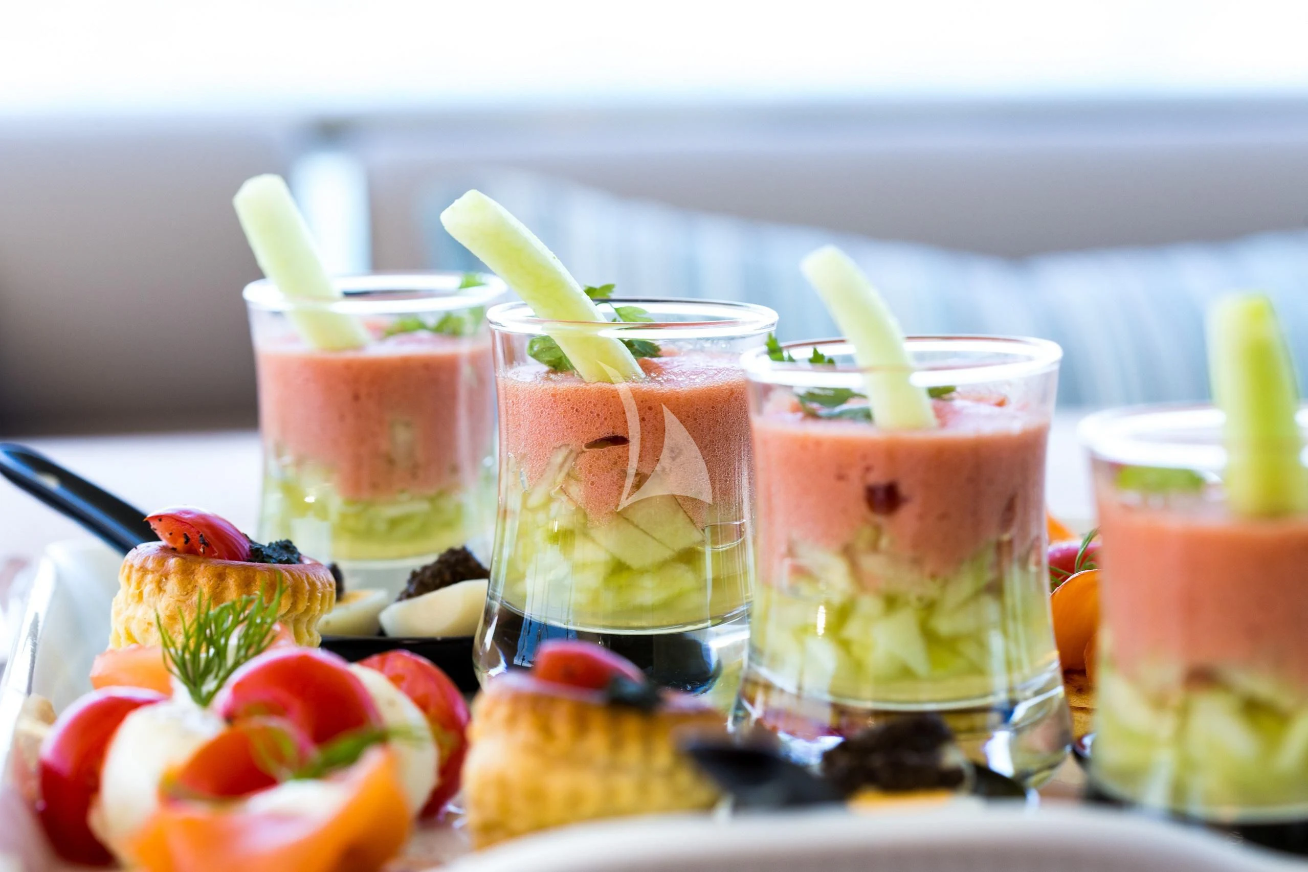 a plate of food aboard PIOLA Yacht for Sale