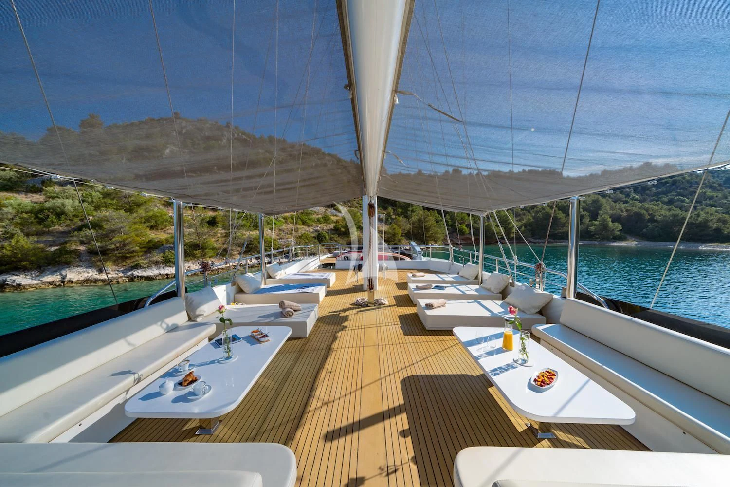a deck with many boats aboard NAVILUX Yacht for Sale