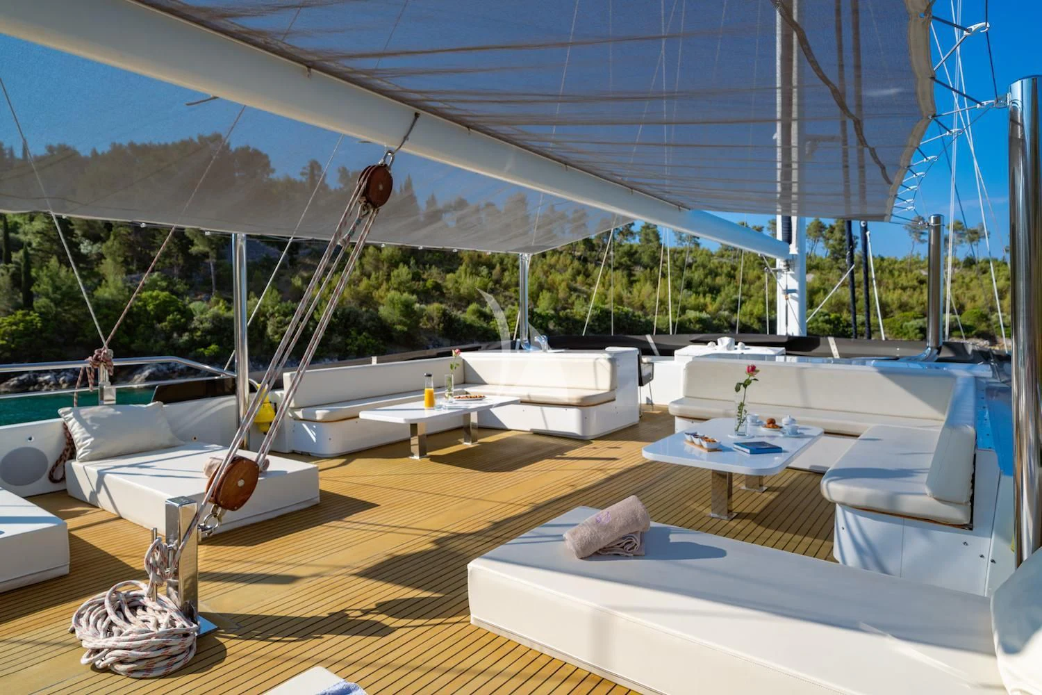 a room with a large white tent aboard NAVILUX Yacht for Sale