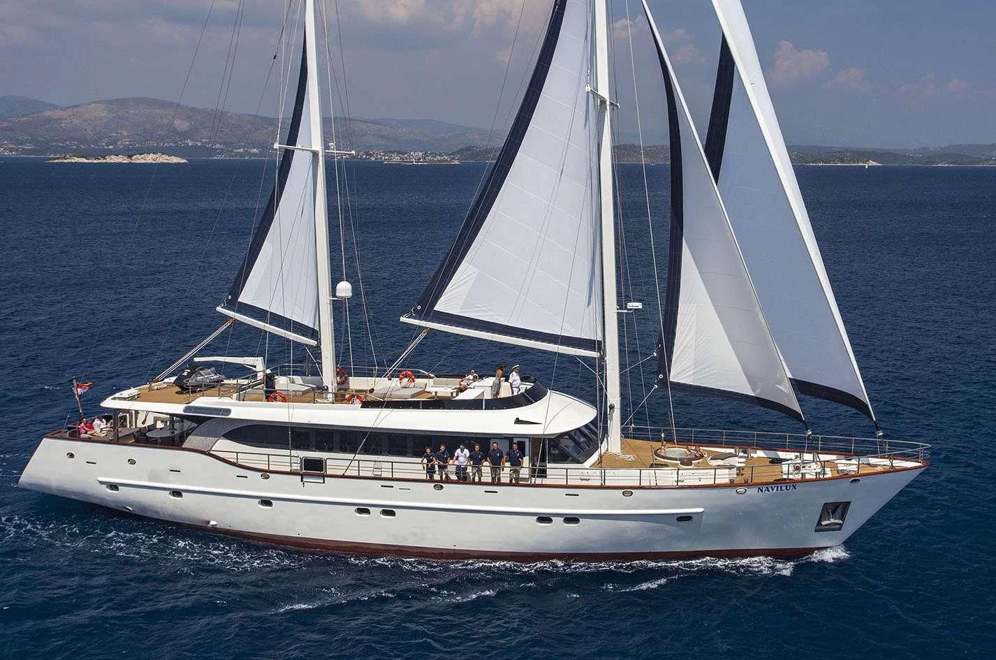 a boat with people on it aboard NAVILUX Yacht for Sale