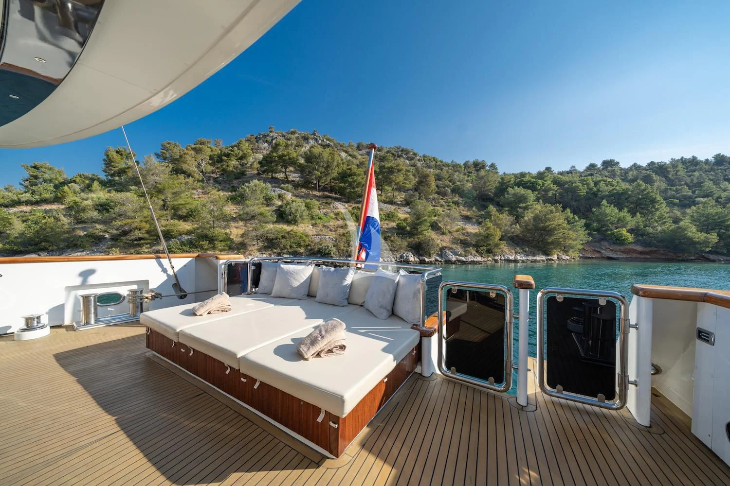 a boat on a deck aboard NAVILUX Yacht for Sale