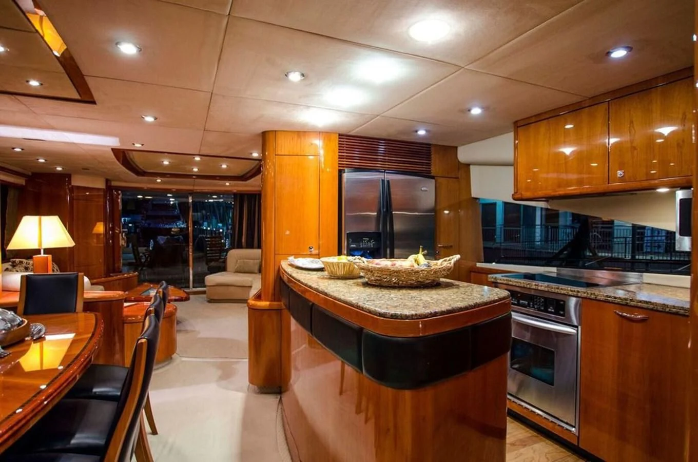 a kitchen with a large island aboard SAMARA Yacht for Sale