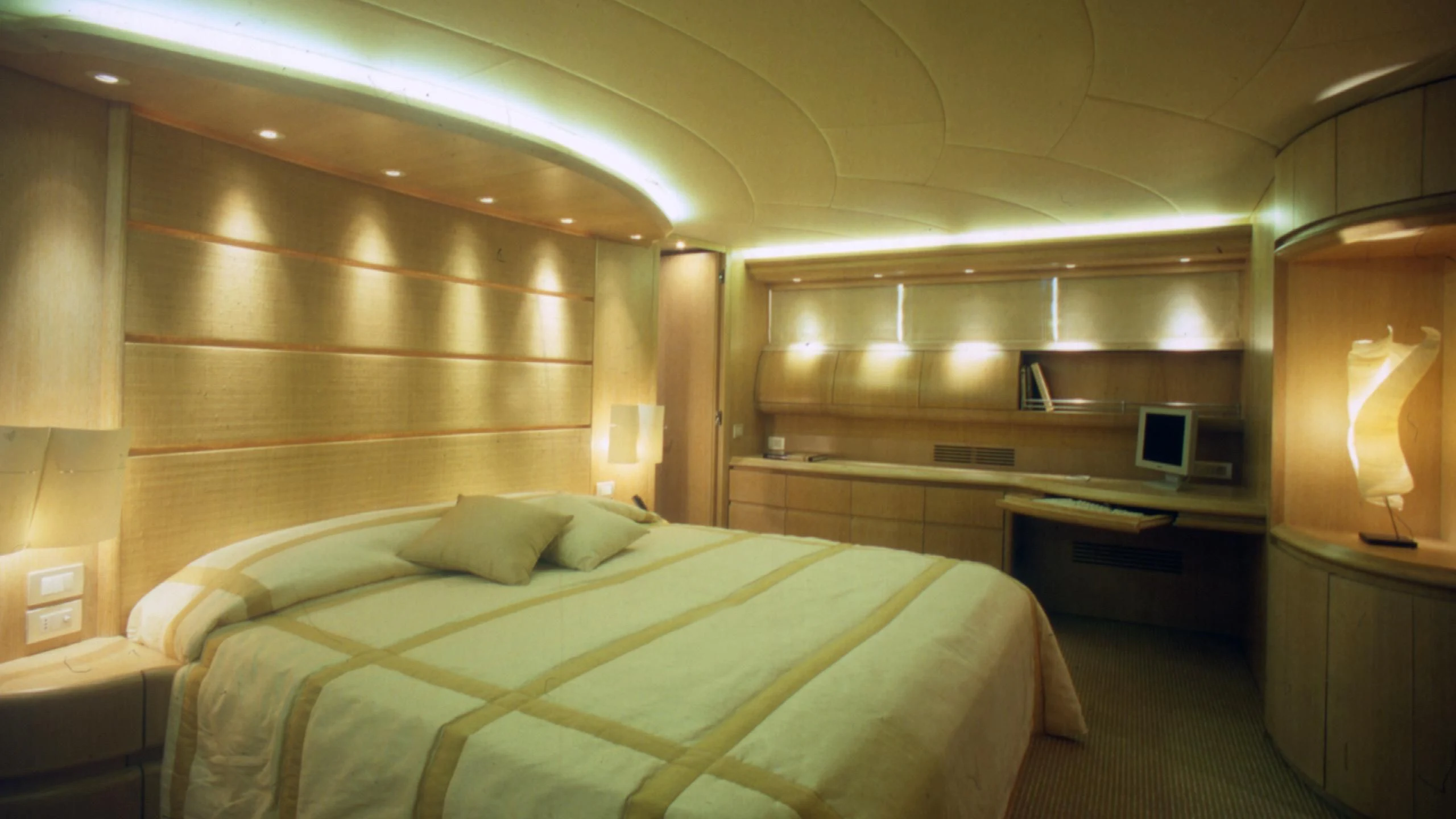 a room with two beds aboard IF Yacht for Sale