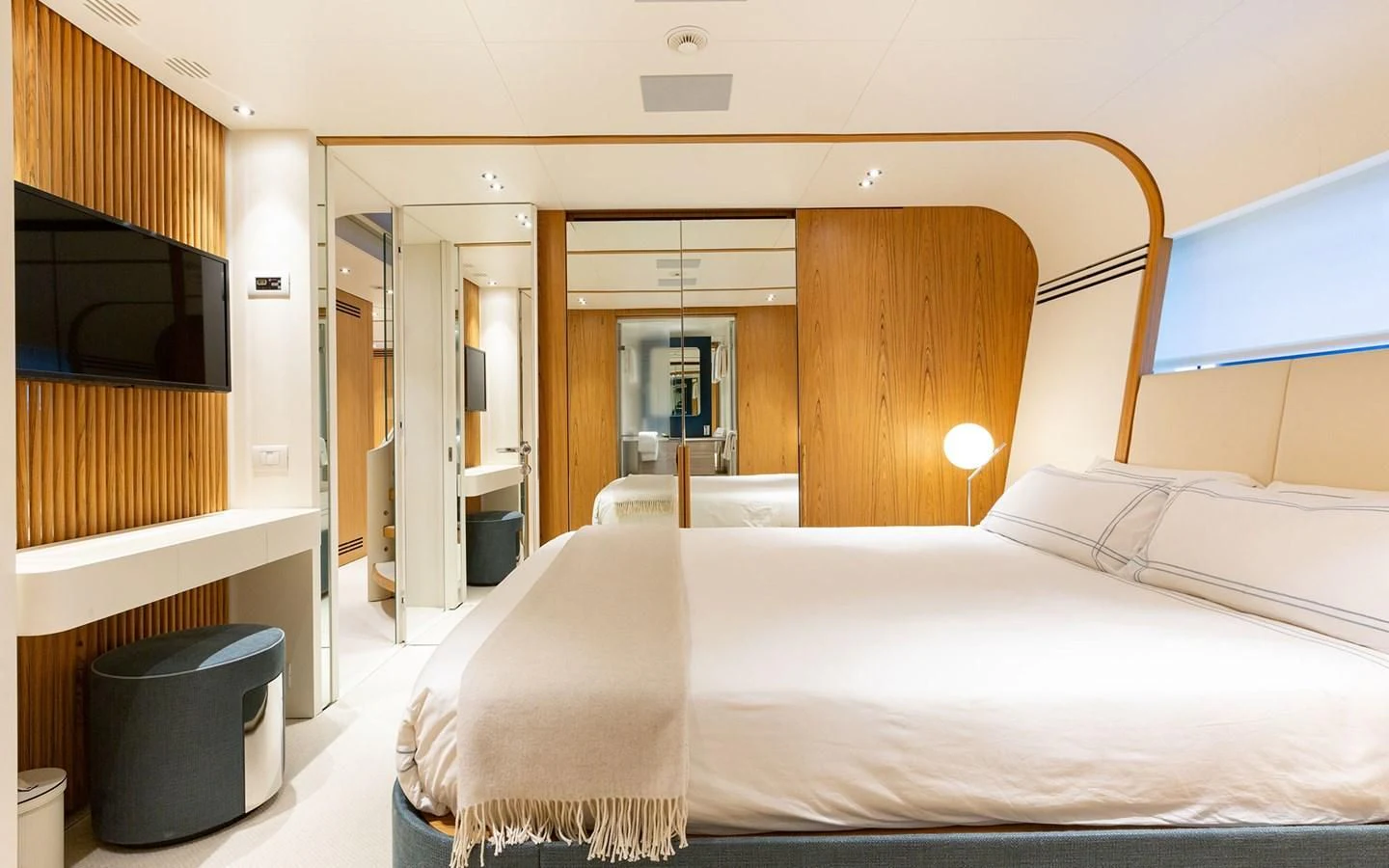 a bed in a room aboard EH2 Yacht for Sale