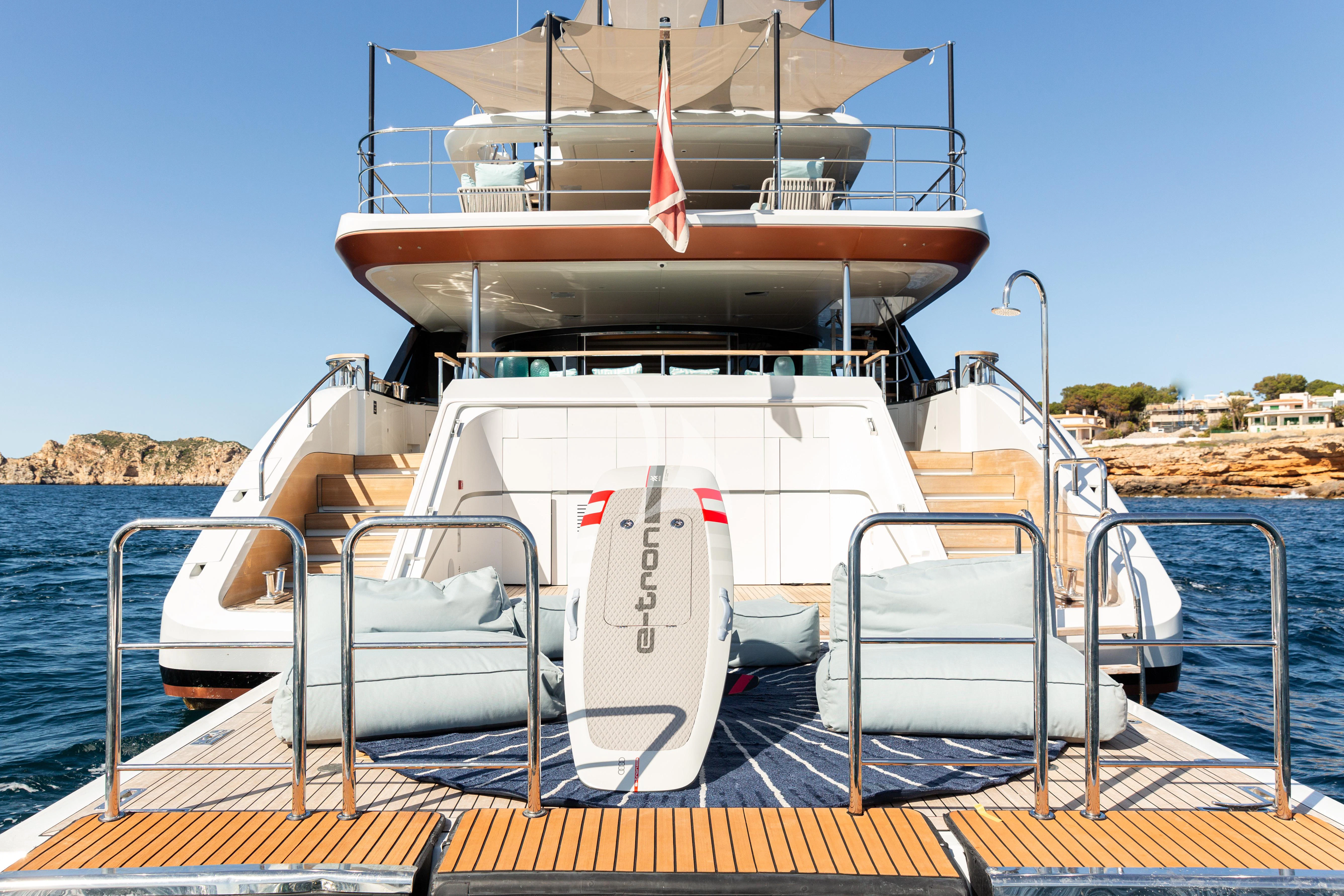 a boat with a life preserver on it aboard EH2 Yacht for Sale