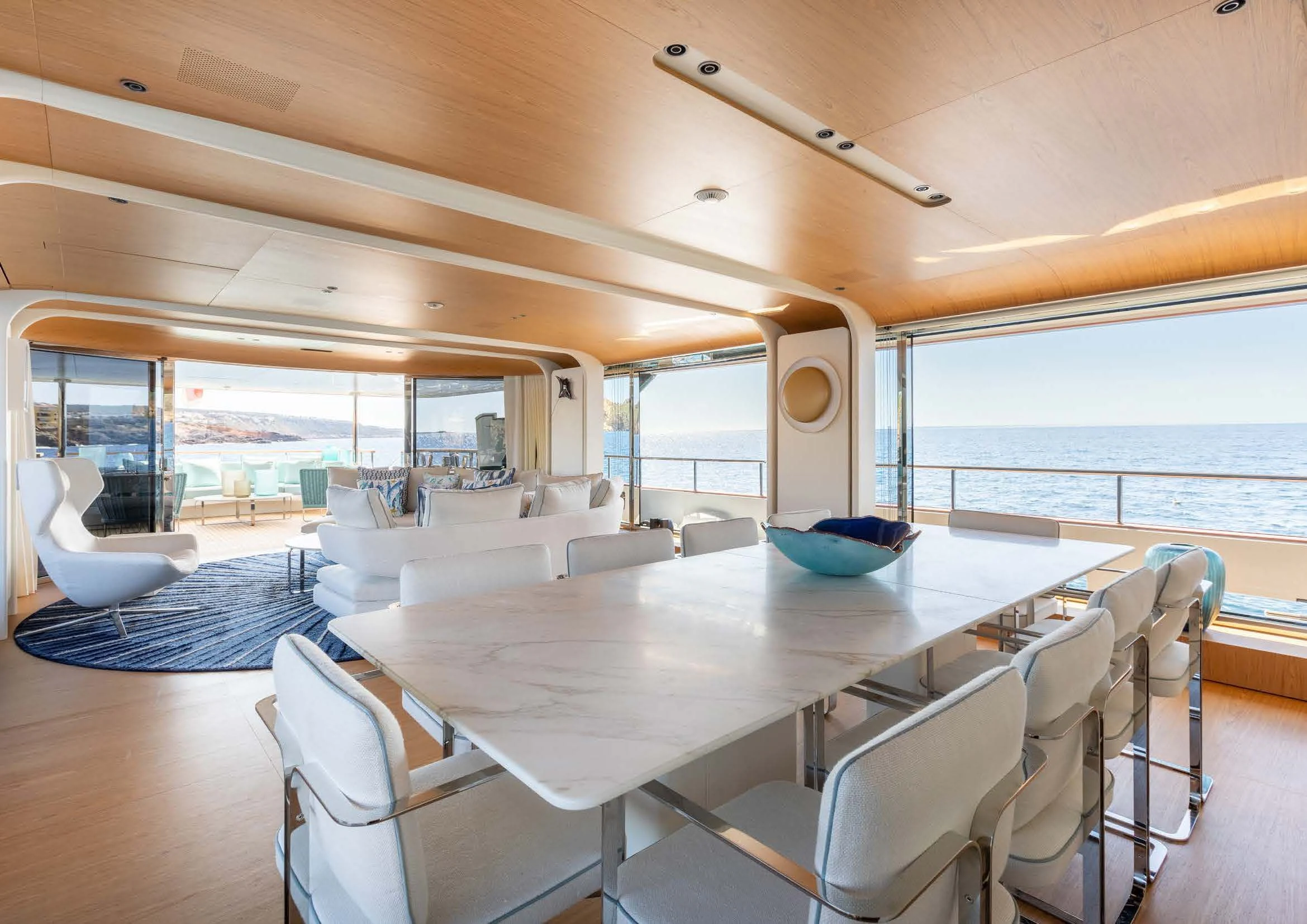 a large modern kitchen with a large open area with a large window aboard EH2 Yacht for Sale