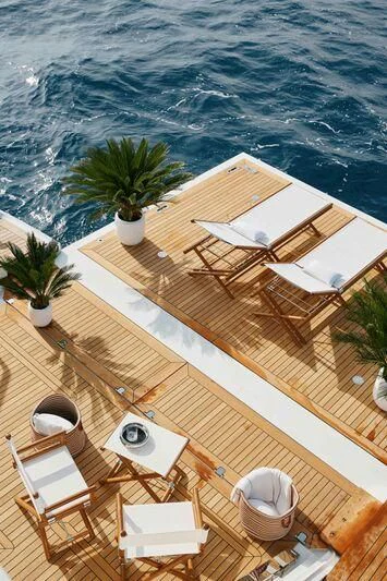 a deck overlooking the ocean aboard EH2 Yacht for Sale