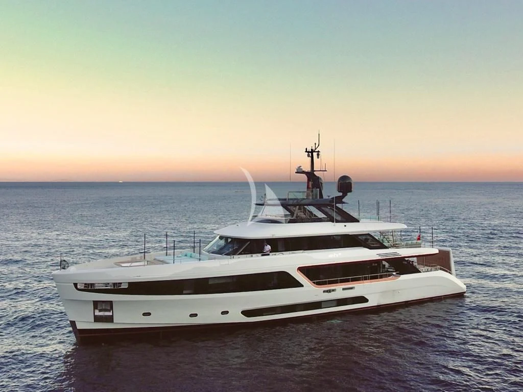 a white yacht in the water aboard EH2 Yacht for Sale