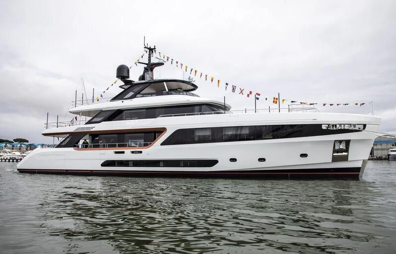 a white yacht on the water aboard EH2 Yacht for Sale
