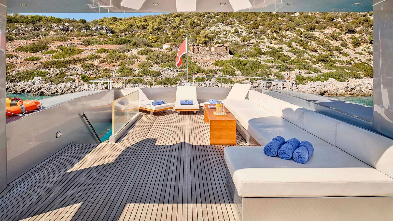 a balcony overlooking a city aboard AMICI PER SEMPRE Yacht for Charter