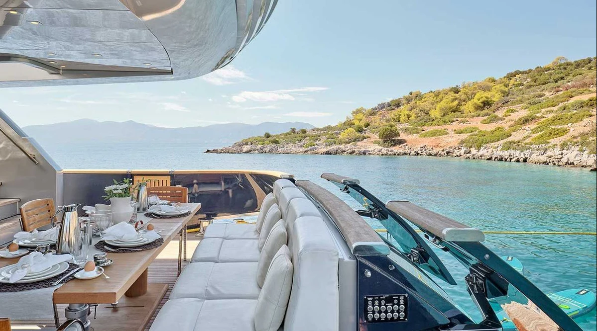 a boat on the water aboard AMICI PER SEMPRE Yacht for Charter