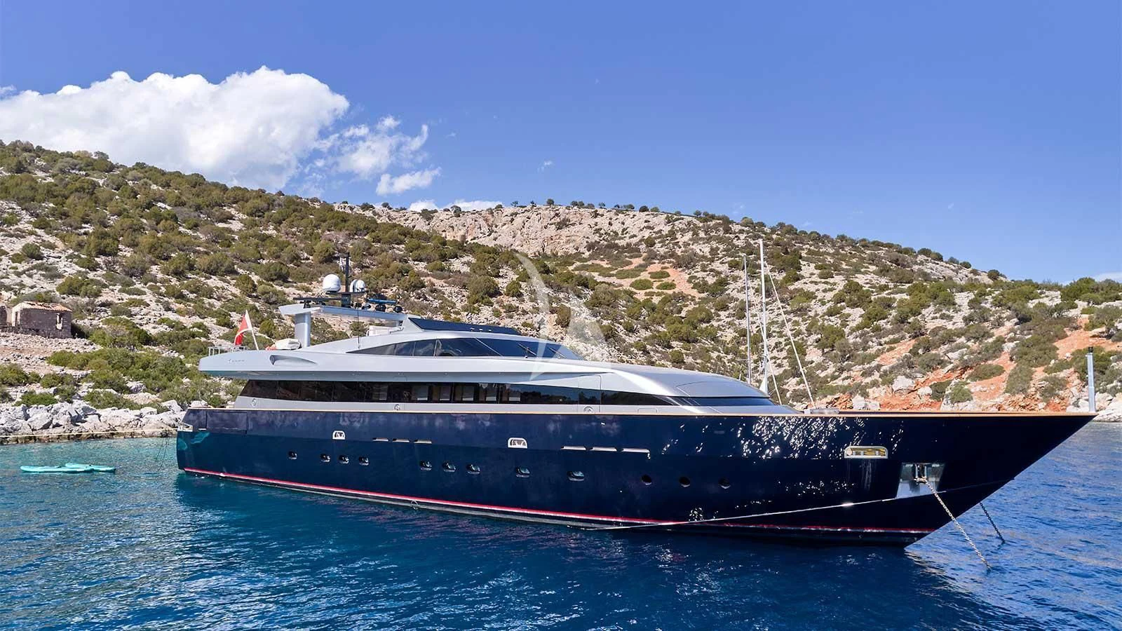 a large boat in the water aboard AMICI PER SEMPRE Yacht for Charter