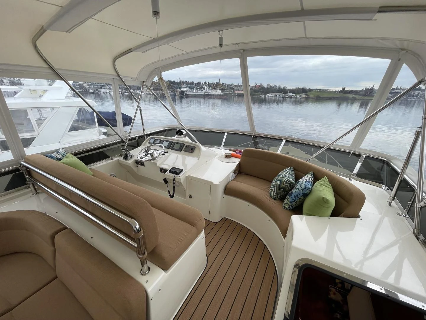 a boat with a couch and a table on it aboard MIA AND MAUI JIM Yacht for Sale