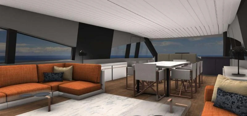 a living room with a couch and a table aboard MANDA S09 Yacht for Sale