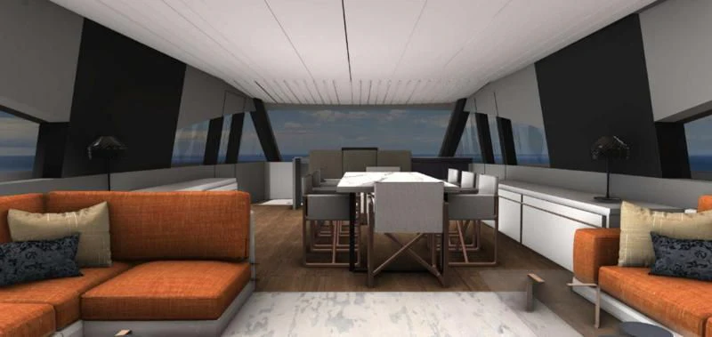 a living room with a couch and a table aboard MANDA S09 Yacht for Sale