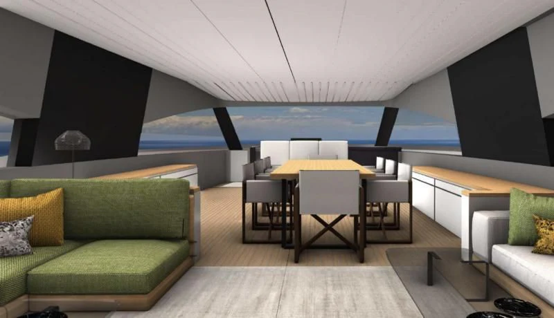 a living room with a couch and a table aboard MANDA S09 Yacht for Sale