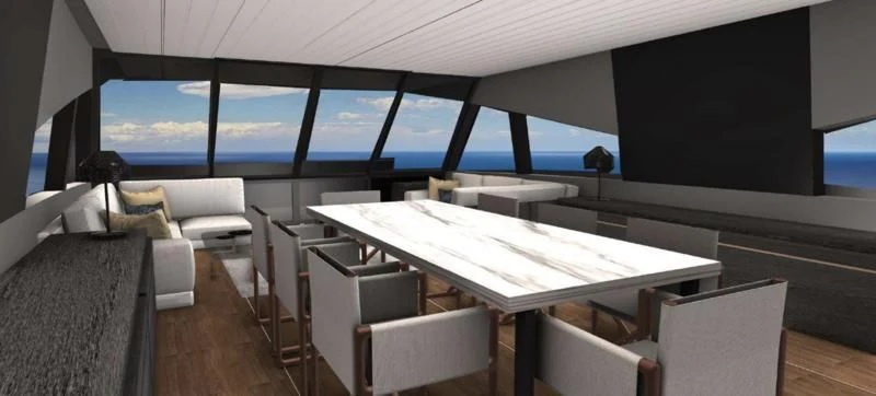 a room with a table and chairs aboard MANDA S09 Yacht for Sale