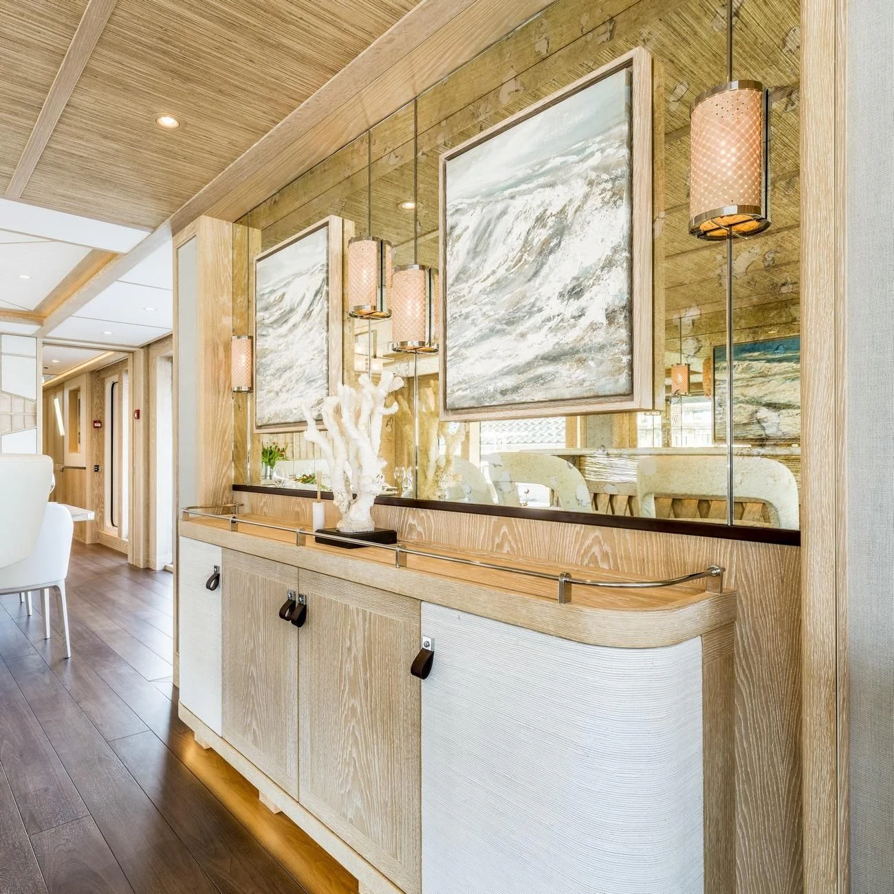 a kitchen with a large island aboard CALYPSO I Yacht for Charter