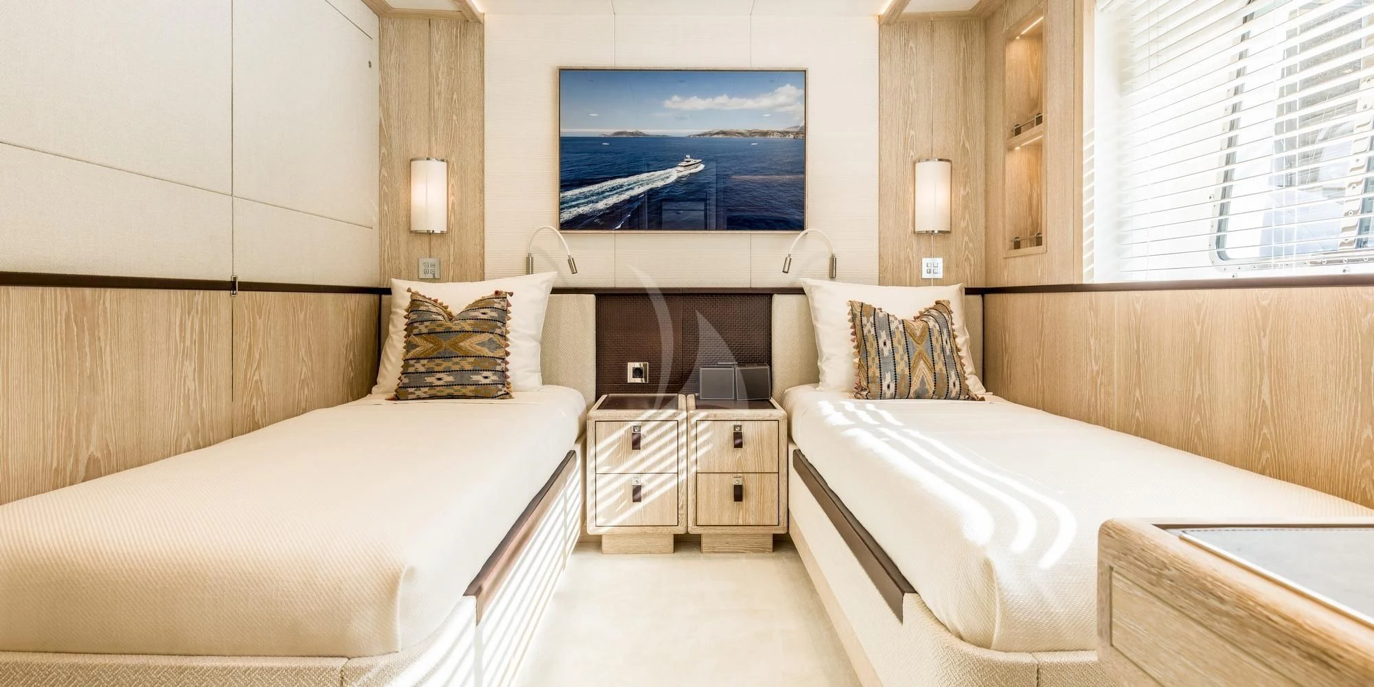 a room with two beds aboard CALYPSO I Yacht for Charter