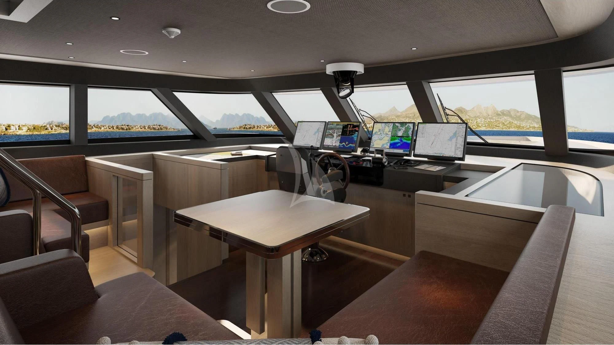 inside of a vehicle with computers aboard CALYPSO I Yacht for Charter